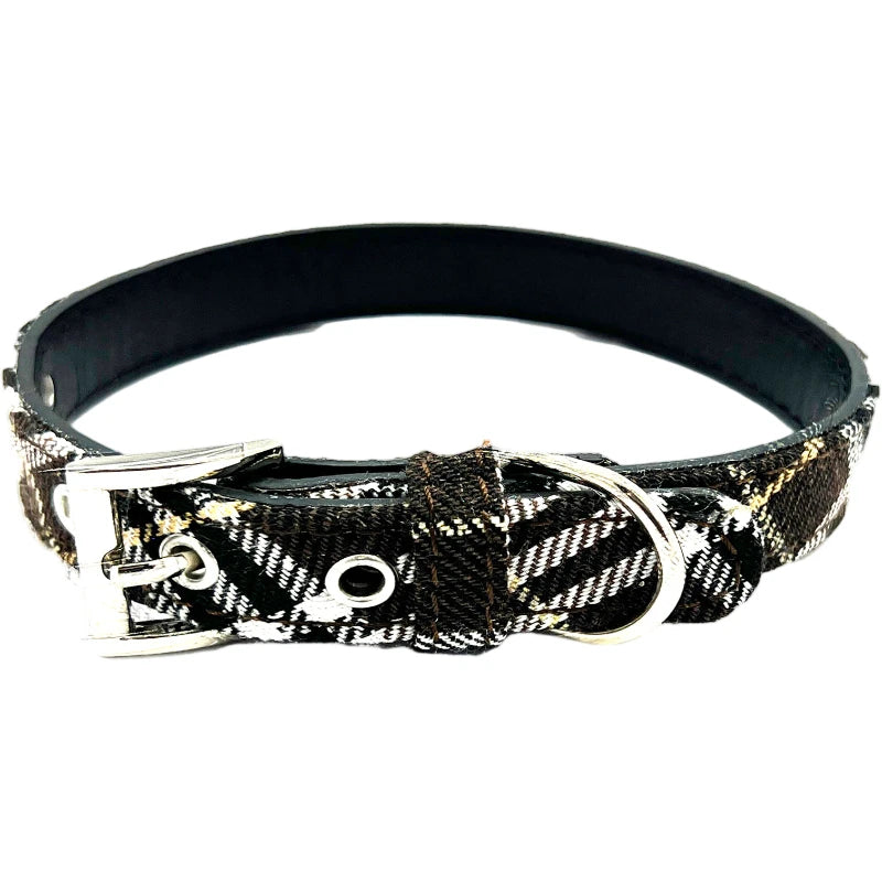 Adjustable Pet Collar Classic Plaid Cat & Dog PU Collar Multiple Colors Available All-Season Use Outdoor Walking Pet Supplies