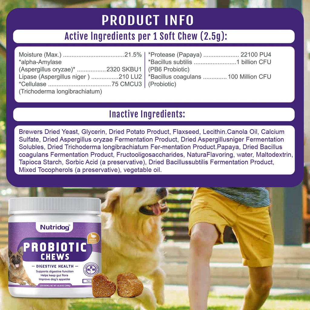 NUTRIDOG Dog Calming Supplement Chews Supports Gut Health Digestive Balance Seasonal Allergy Relief Itchy Skin Relief 120 PCS/Bo