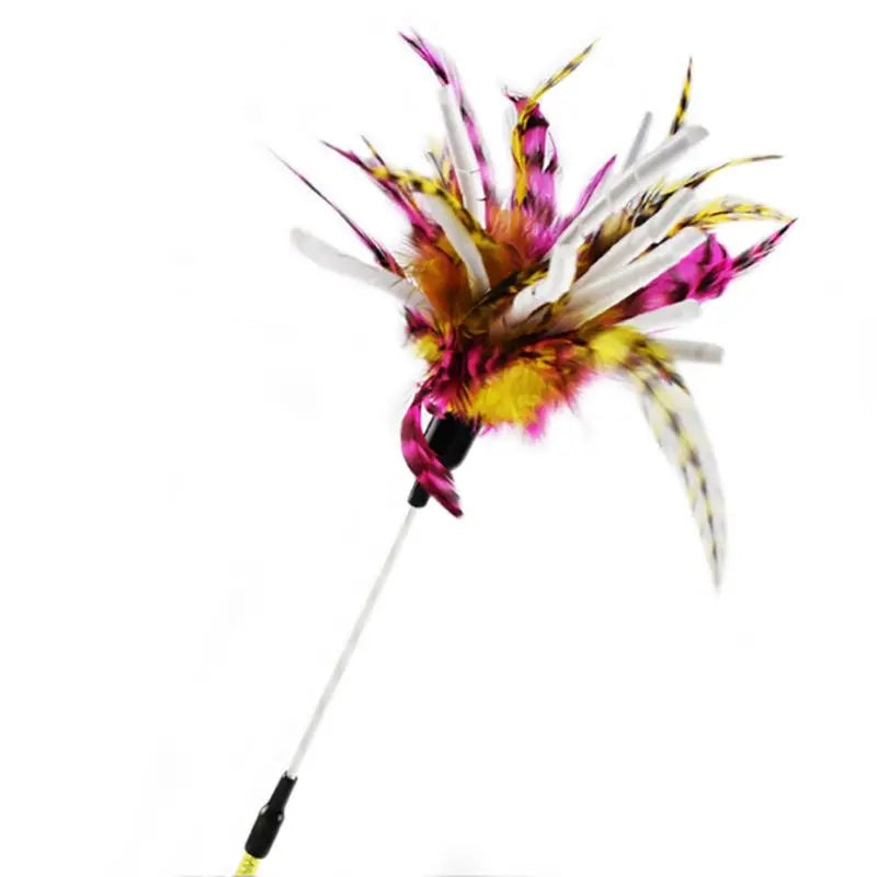 Cat Wand Toy Feather Teaser Stick Cat Toys Interactive Cat Toy Feather Wand with Paper Wadding for Indoor Cats Playing Exercise