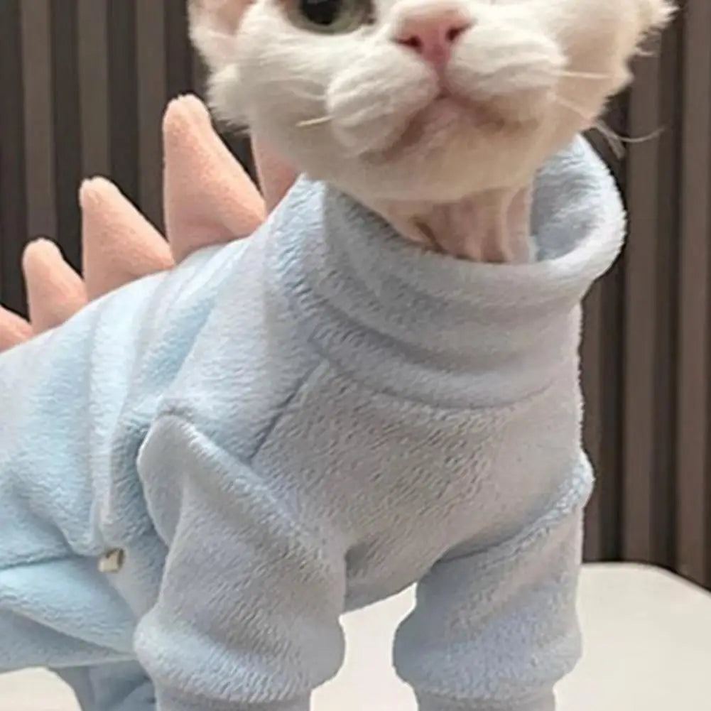 Cat Clothes Dinosaur Shape Winter Sphynx Cat Pajamas Costume Fleece Warm Cat Jacket For Indoor Hairless Cats Halloween Party