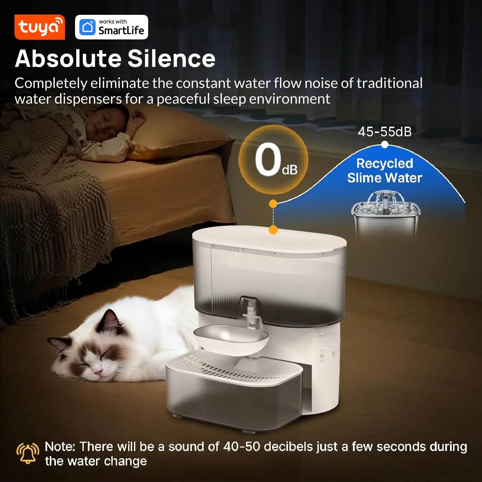 Rechargeable 3L Pet Water Dispenser with Fresh Flow offers absolute silence during operation for pet comfort.