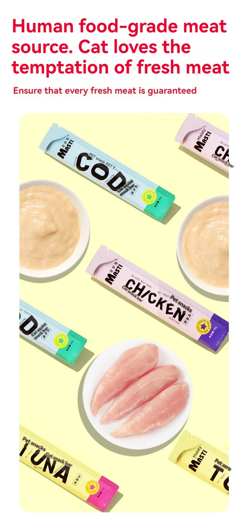 Cat snacks cat strips 15g/piece fresh tender chicken tuna cod wet food nutrition replenishment fattening cat snacks