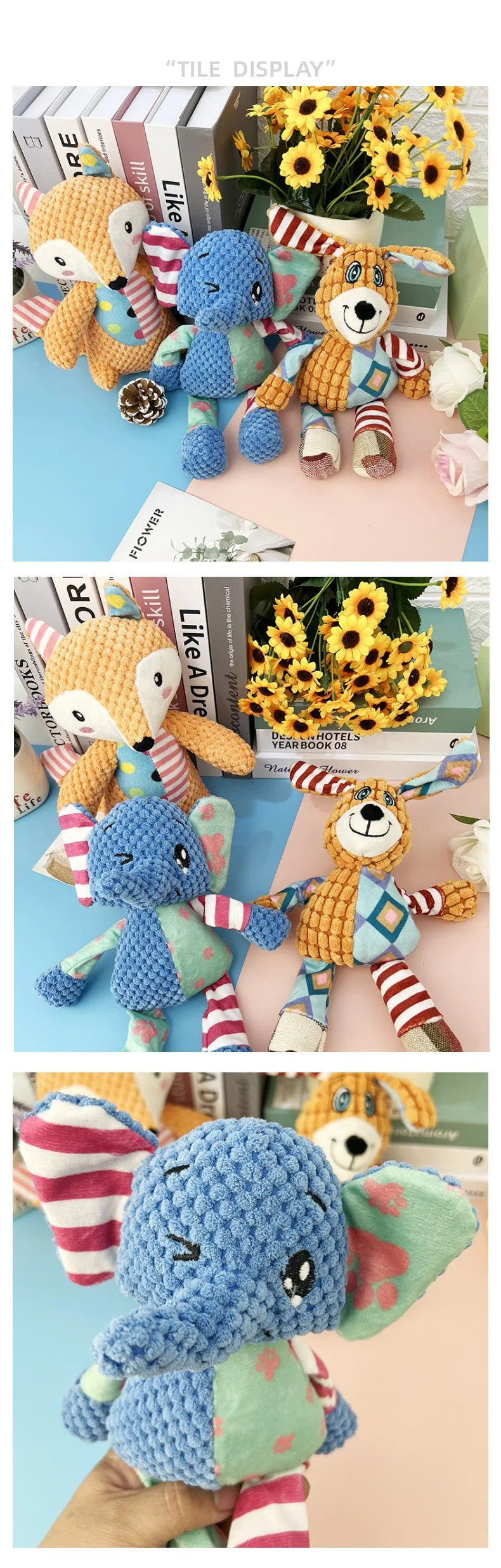Pet Plush Toy Cat Dog Interactive Teething Toys Cute Animal Style Bite Resistant Squeaky Teeth Cleaning Chew Toy Pet Supplies