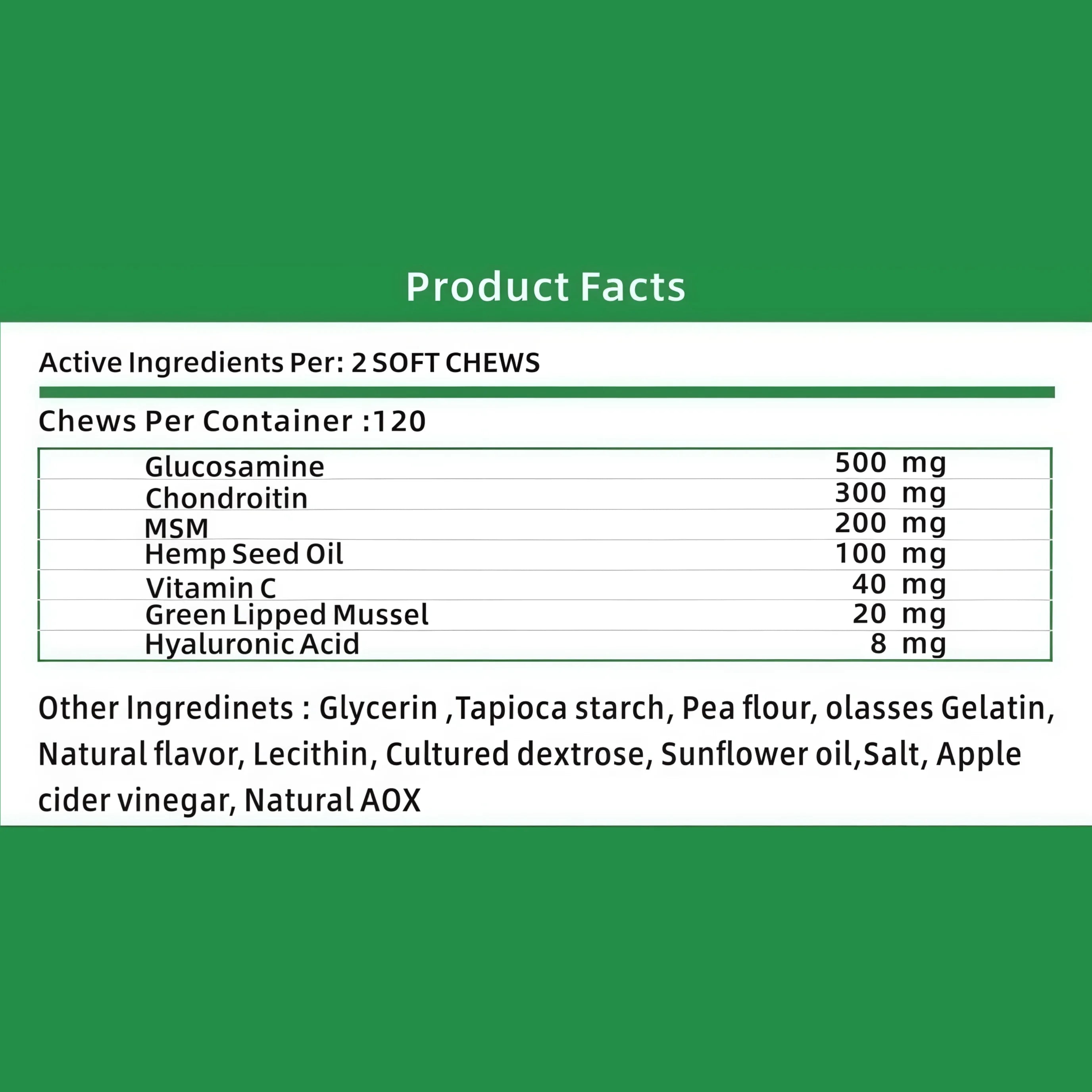 【120 Chews】Hip&Joint Chondroitin Chewable Tablets for Dogs - Calcium Supplementation/Cartilage Repair/Pain Relief/