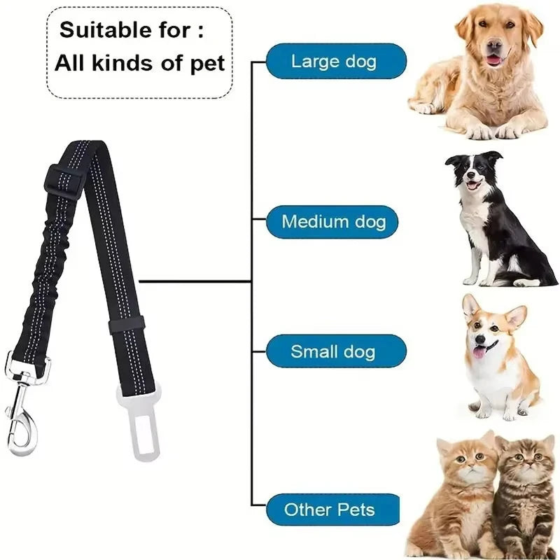 Reflective Adjustable Pet Car Safety Belt suitable for all kinds of pets including large, medium, small dogs and other pets.