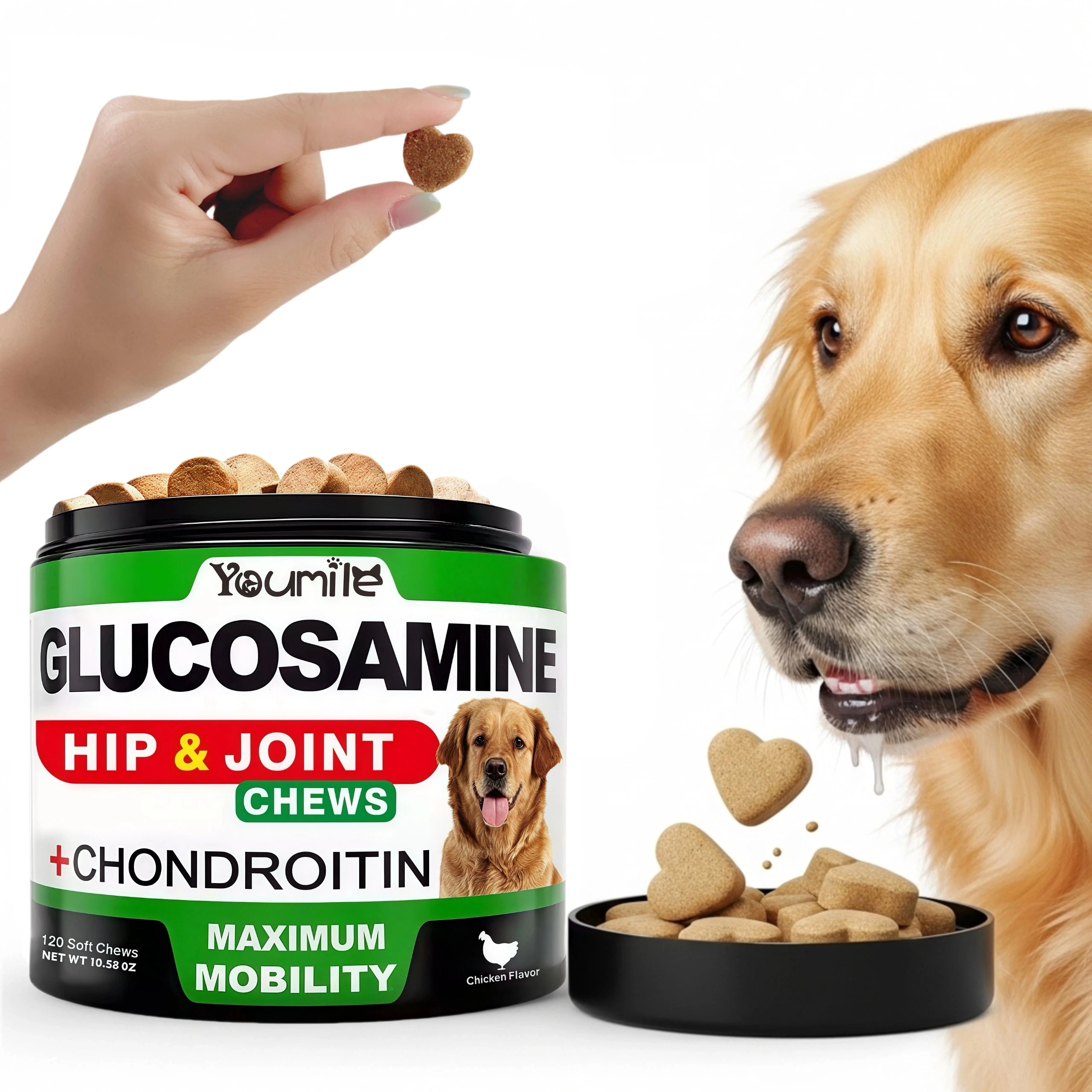 【120 Chews】Hip&Joint Chondroitin Chewable Tablets for Dogs - Calcium Supplementation/Cartilage Repair/Pain Relief/