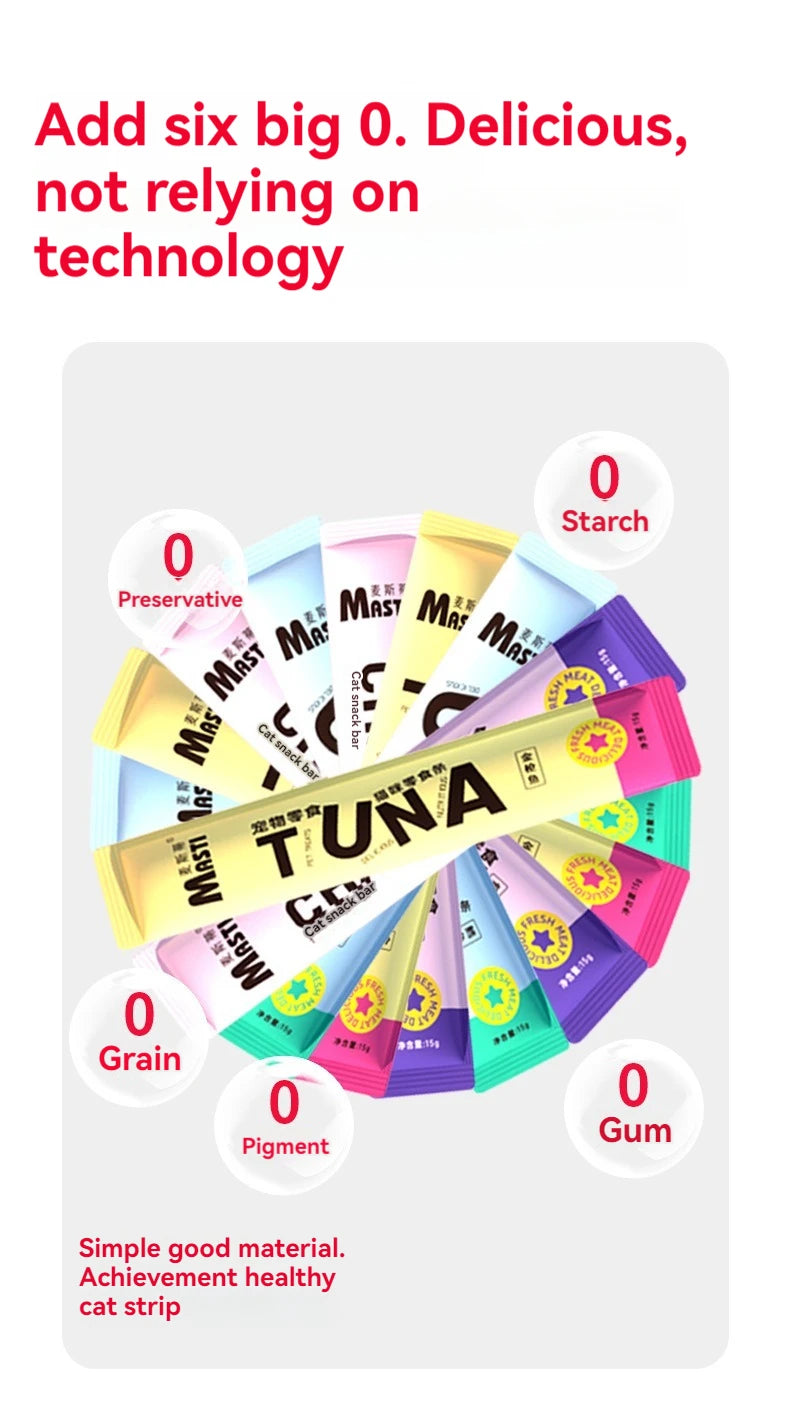 Cat snacks cat strips 15g/piece fresh tender chicken tuna cod wet food nutrition replenishment fattening cat snacks