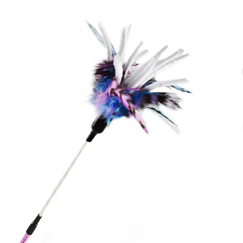 Cat Wand Toy Feather Teaser Stick Cat Toys Interactive Cat Toy Feather Wand with Paper Wadding for Indoor Cats Playing Exercise