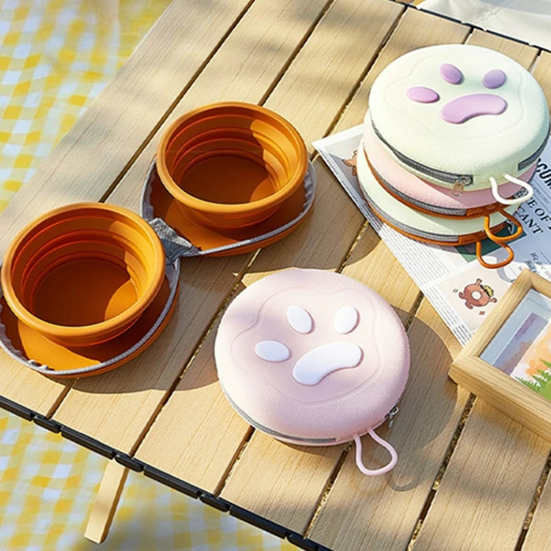2 in 1 Foldable Silicone Dog Bowl Portable Travel Pet Feeding Double Bowl Easy to Clean for Outdoor Training pet feed supplies