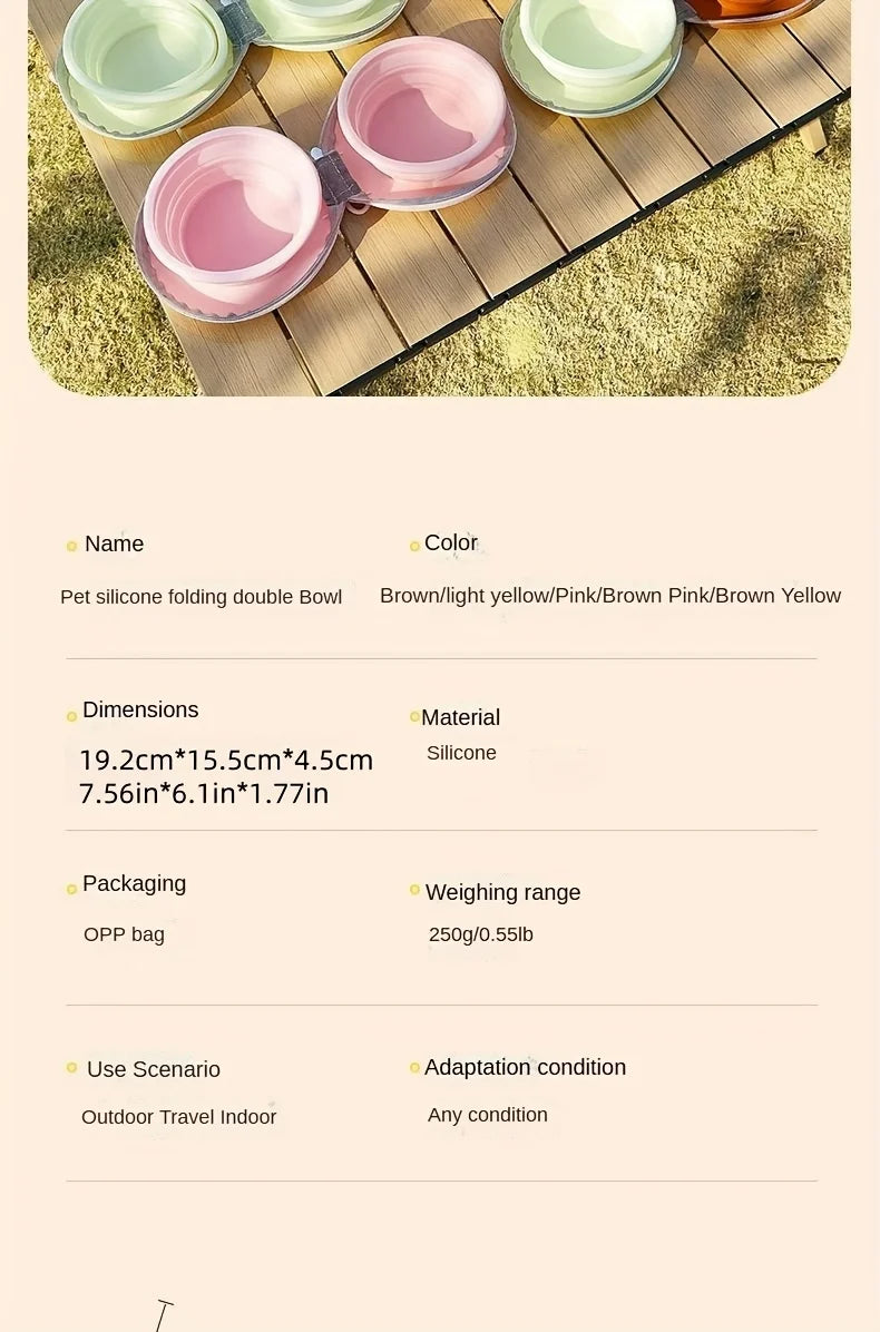 2 in 1 Foldable Silicone Dog Bowl Portable Travel Pet Feeding Double Bowl Easy to Clean for Outdoor Training pet feed supplies