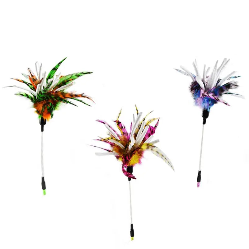 Cat Wand Toy Feather Teaser Stick Cat Toys Interactive Cat Toy Feather Wand with Paper Wadding for Indoor Cats Playing Exercise