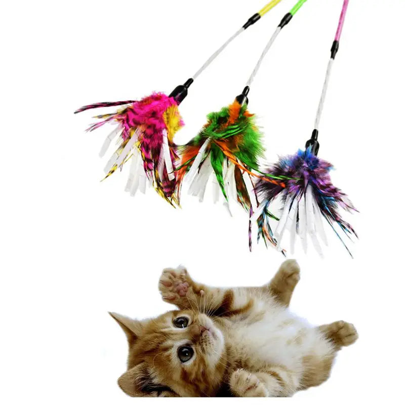 Cat Wand Toy Feather Teaser Stick Cat Toys Interactive Cat Toy Feather Wand with Paper Wadding for Indoor Cats Playing Exercise