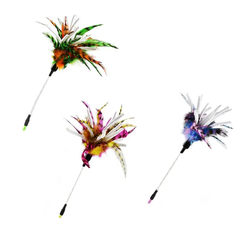 Cat Wand Toy Feather Teaser Stick Cat Toys Interactive Cat Toy Feather Wand with Paper Wadding for Indoor Cats Playing Exercise