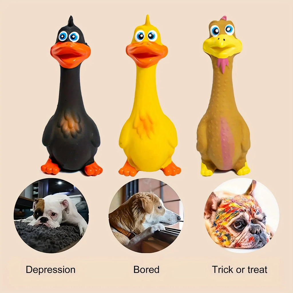 Pet Dog Sound Toy - Screaming Standing Chicken and Big-Mouthed Duck, Latex Squeaky Teething Dog Toy