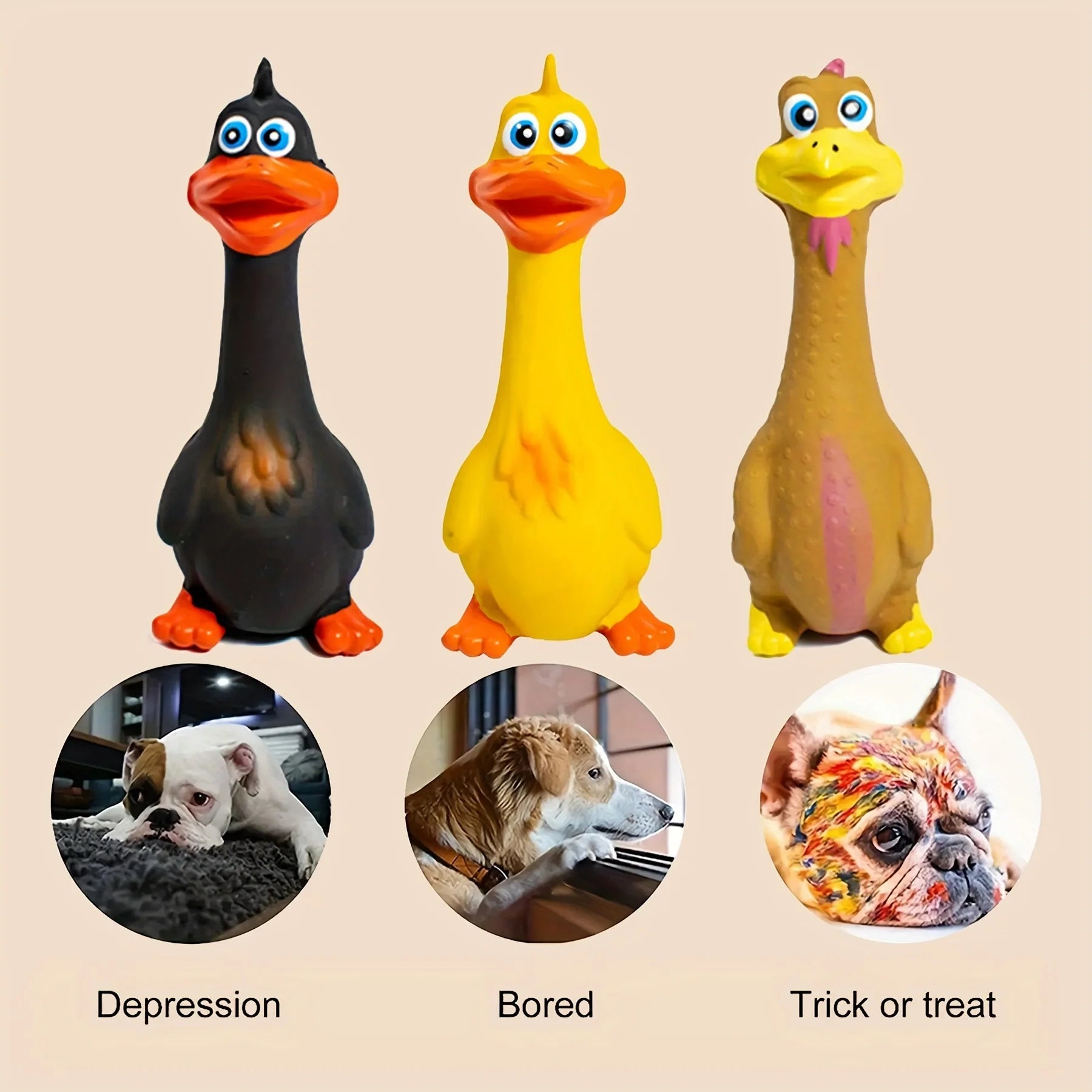 Pet Dog Sound Toy - Screaming Standing Chicken and Big-Mouthed Duck, Latex Squeaky Teething Dog Toy