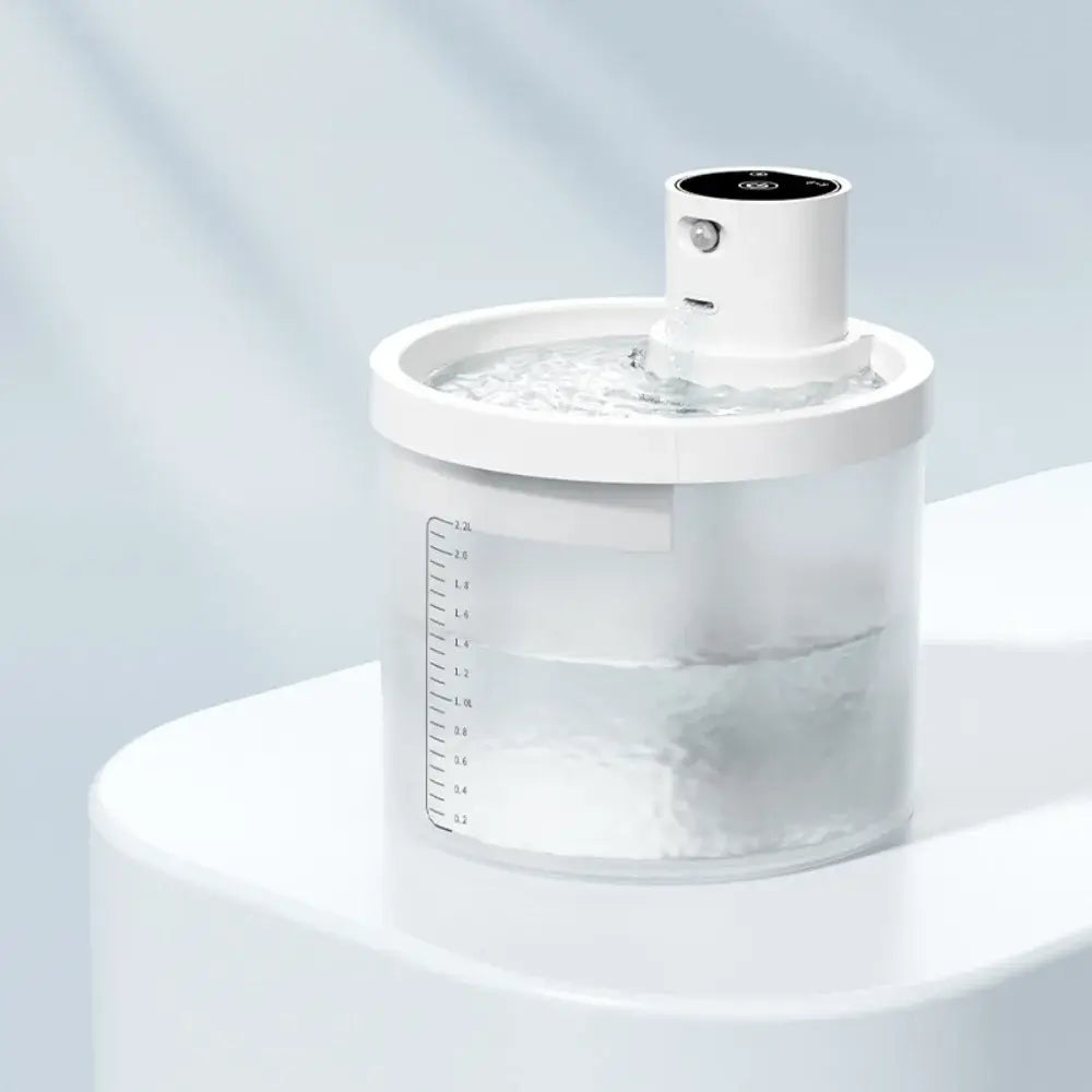 Ultra-Quiet 2.2L Automatic Pet Water Fountain with clear water circulating in a stylish design.
