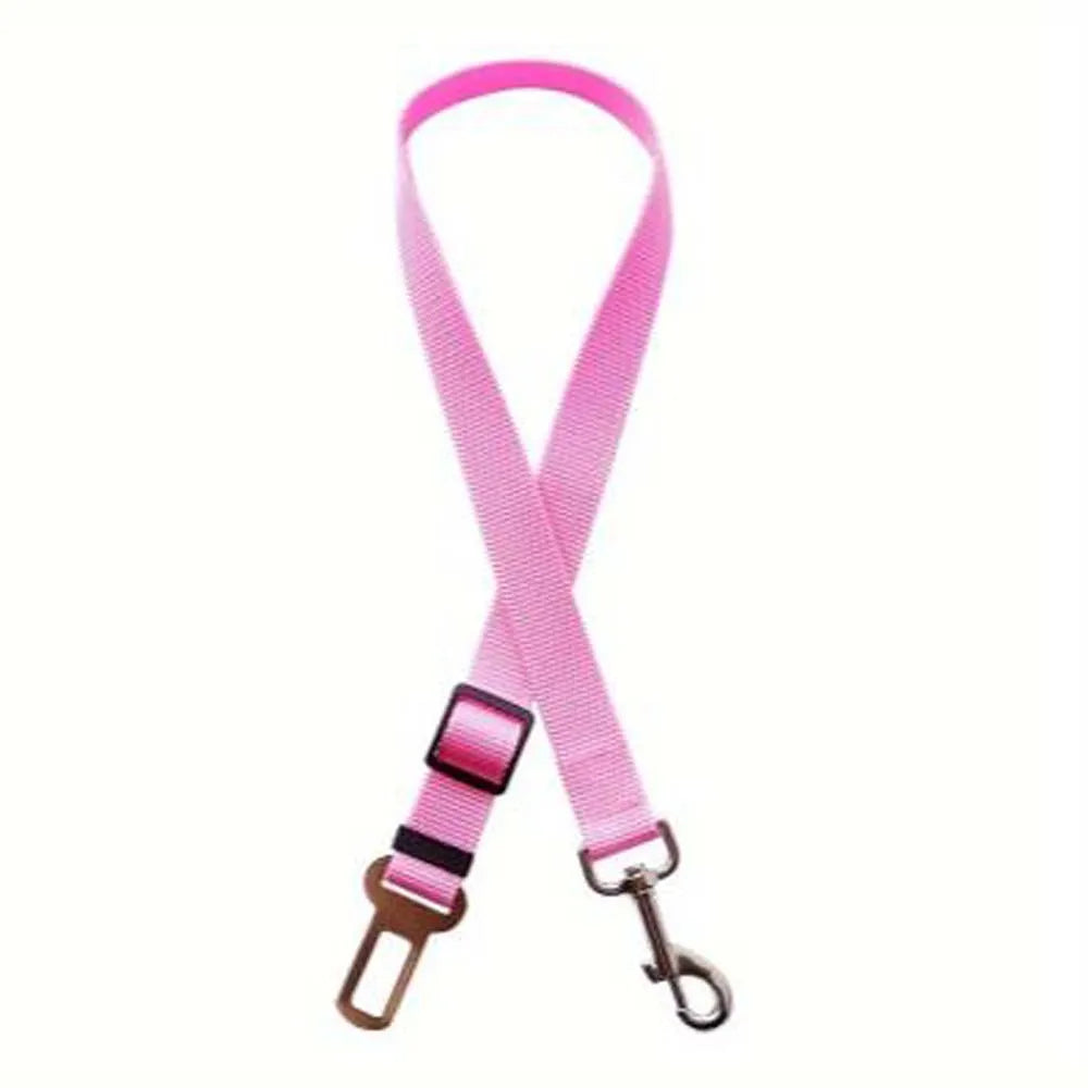 Dog Car Safety Belt for Small & Medium Pets in pink color, designed for securing pets during car rides.