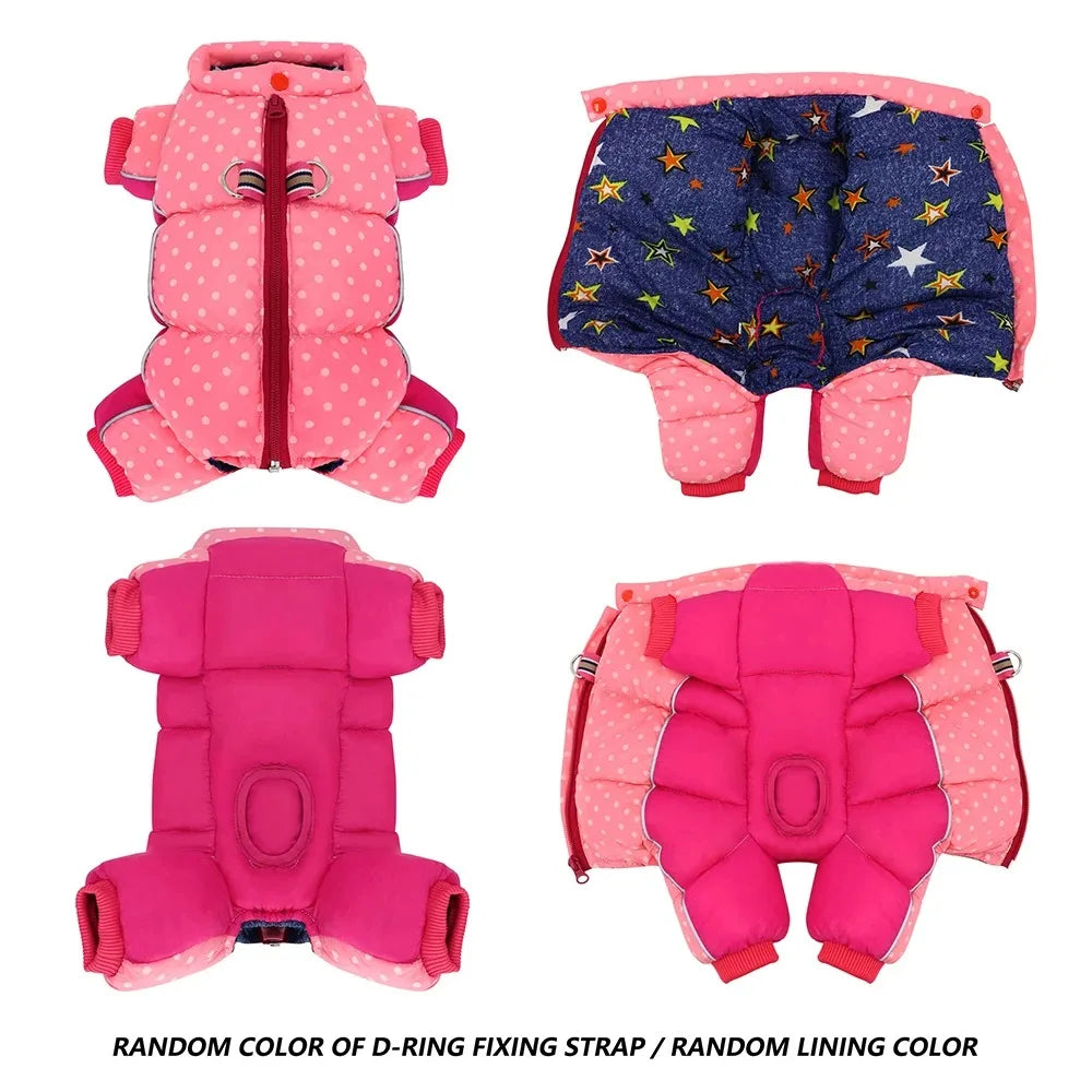 Winter Warm Dog Jumpsuit Reflective Polka Dot Printed Puppy Clothes With D-ring Waterproof Dogs Jacket Chihuahua Bulldog Coat