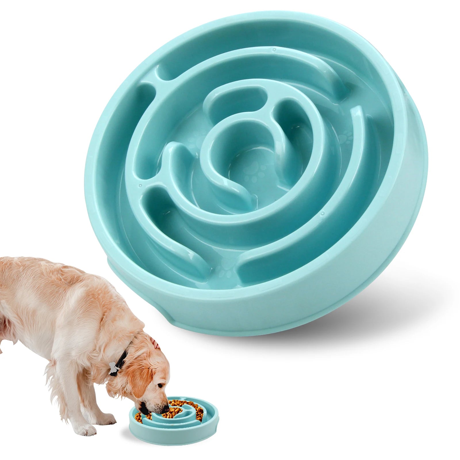 Fun Non-Slip Dog Slow Feeder Bowl with maze design helping dogs eat slower.