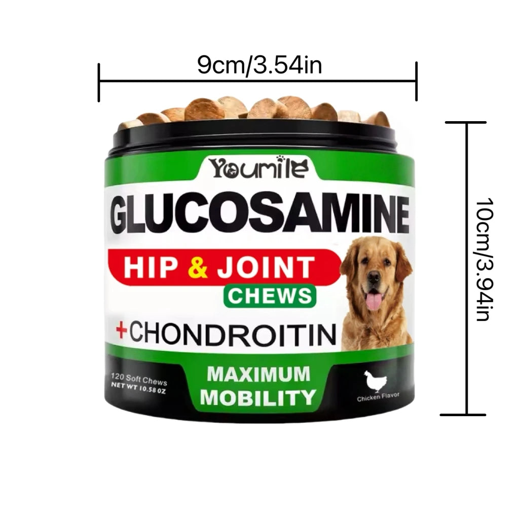 【120 Chews】Hip&Joint Chondroitin Chewable Tablets for Dogs - Calcium Supplementation/Cartilage Repair/Pain Relief/