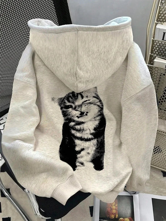 Pet - Inspired Pure Cotton Hoodie Showcasing A Cat Image - A Stylish Pick for Animal Enthusiasts Print - Ideal for Cat Lovers