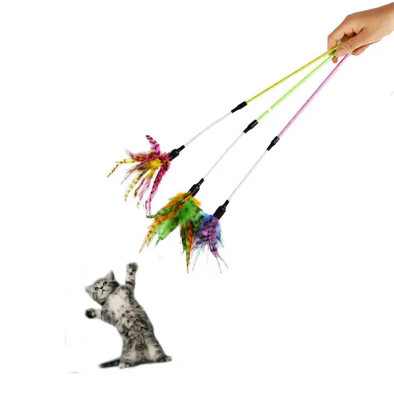 Cat Wand Toy Feather Teaser Stick Cat Toys Interactive Cat Toy Feather Wand with Paper Wadding for Indoor Cats Playing Exercise