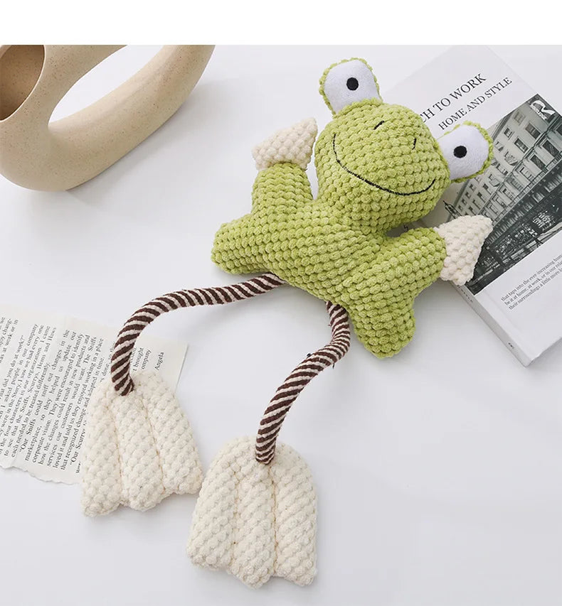 Pet Plush Toy Cat Dog Interactive Teething Toys Cute Animal Style Bite Resistant Squeaky Teeth Cleaning Chew Toy Pet Supplies