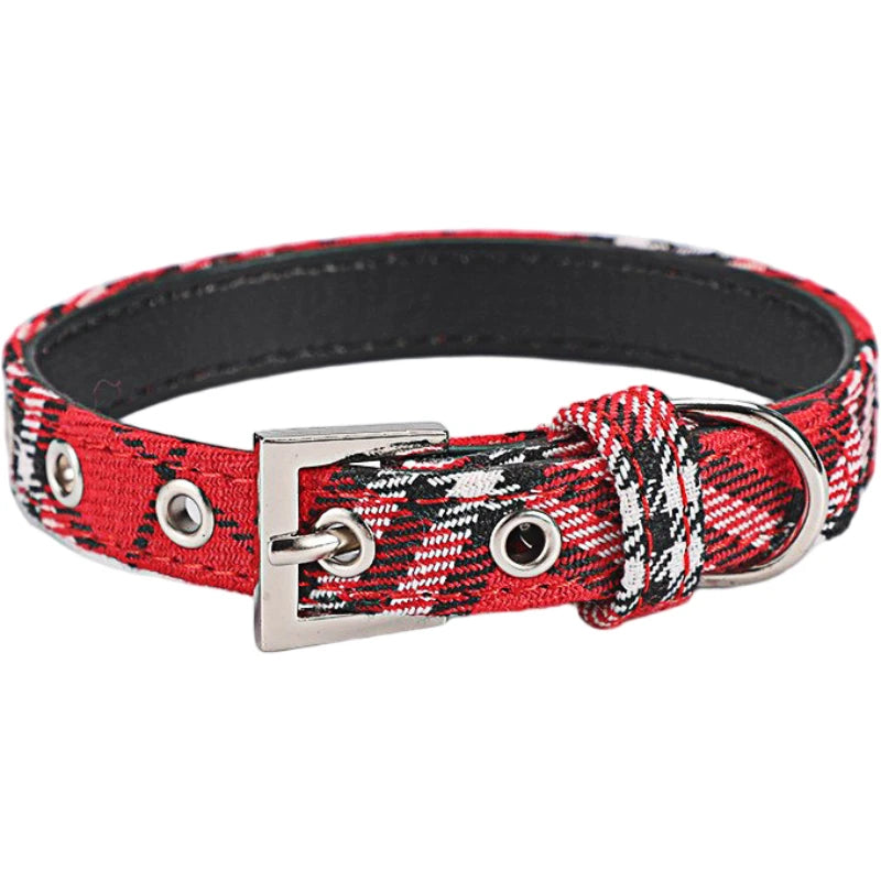 Adjustable Pet Collar Classic Plaid Cat & Dog PU Collar Multiple Colors Available All-Season Use Outdoor Walking Pet Supplies