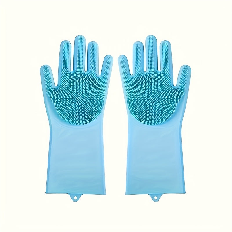 2-in-1 Silicone Pet Bath Gloves & Brush Set 2pcs in blue color, designed for pet bathing and grooming.